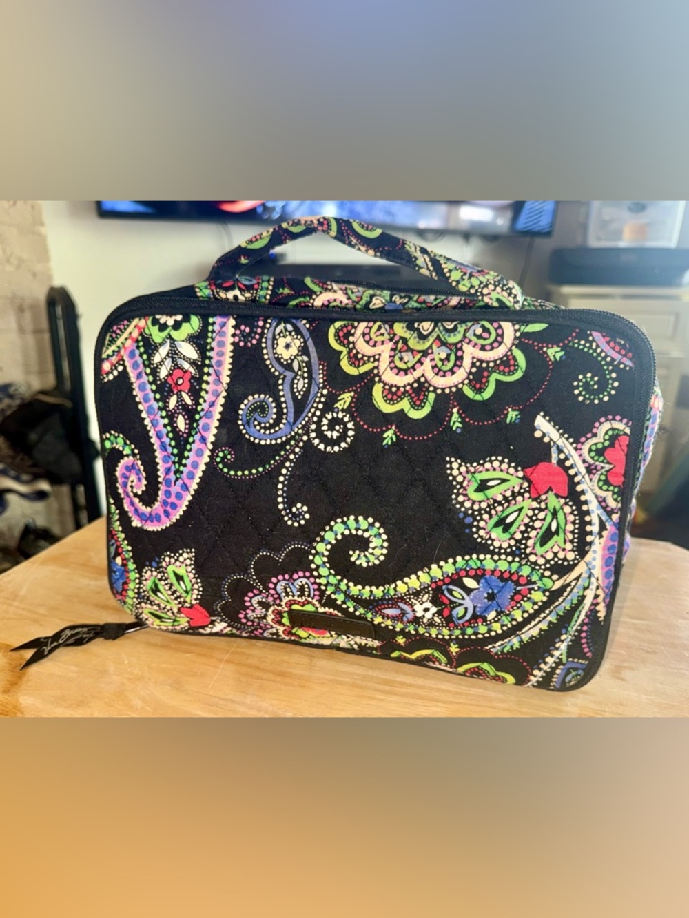 Vera Bradley Black Quilted Paisley Cosmetic Case with Multicolor Accents